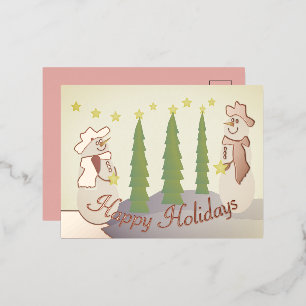 Rose Festive Snowman  Foil Holiday Postcard