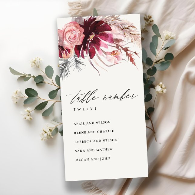 Rose Flora Pampas Grass Seating Chart Table Number (Creator Uploaded)