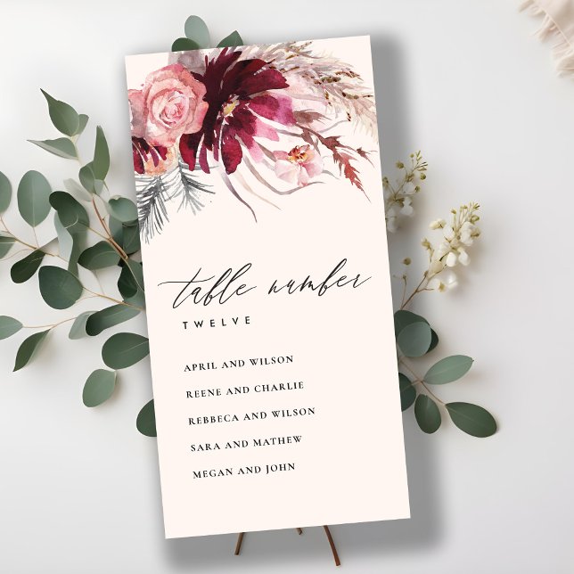 Rose Flora Pampas Grass Seating Chart Table Number (Creator Uploaded)