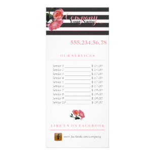 Rose Floral Black & White Stripes - RackCard Flyer Rack Card