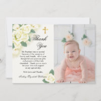Rose Floral Bouquet Baptism Photo Thank You