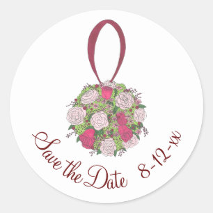 Rose Floral Bridal Bouquet Wedding Save the Date Classic Round Sticker