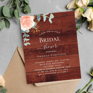 Rose floral brown wood Bridal Shower invitation