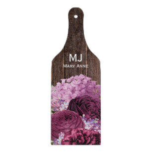 Rose floral country kitchen DIY monogram name Cutting Board