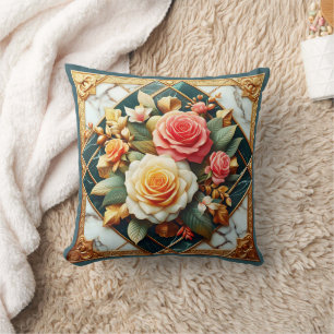 Rose Floral Design With Gold Accents Cushion