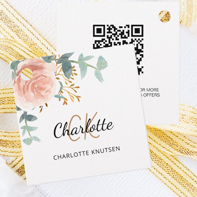 Rose floral eucalyptus monogram business QR tag (Creator Uploaded)