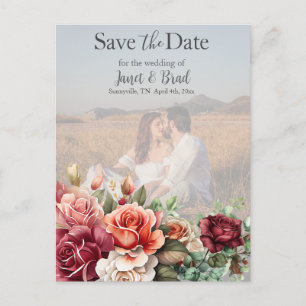 Rose Floral Eucalyptus Save the Date Photo Postcard