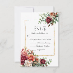 Rose Floral Eucalyptus Wedding RSVP Card