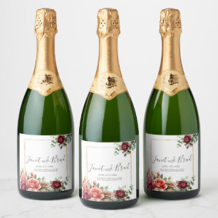 Rose Floral Eucalyptus Wedding  Sparkling Wine Label