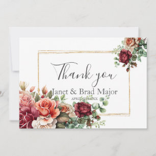 Rose Floral Eucalyptus Wedding Thank You Card