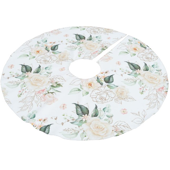Rose Floral Garden Pattern Brushed Polyester Tree Skirt (Angled)