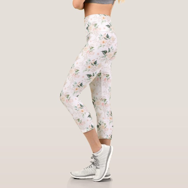 Rose Floral Garden Pattern Capri Leggings (Left)
