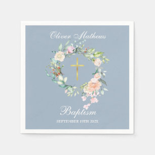 Rose Floral Garland Baptism Christening Dusty Blue Napkin