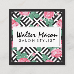 Rose Floral Geometric Pattern Square Business Card