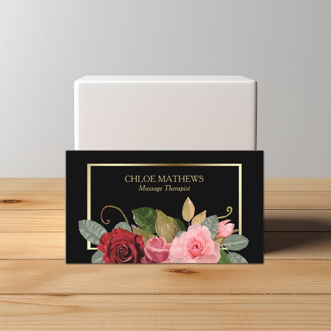 Rose Floral Gold Frame Professional Business Card (Creator Uploaded)
