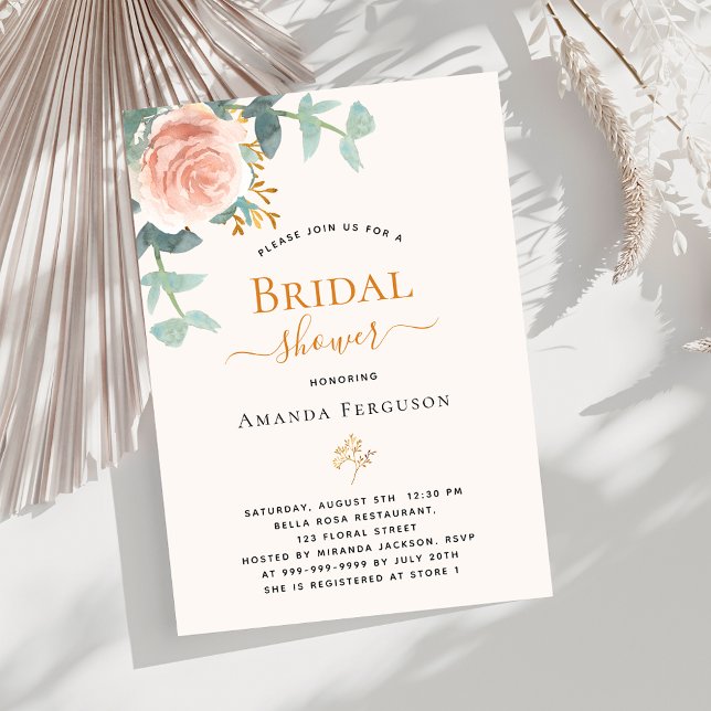 Rose floral greenery blush luxury Bridal Shower Invitation (Creator Uploaded)