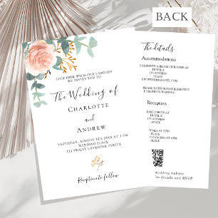 Rose floral greenery pink QR details RSVP wedding Invitation