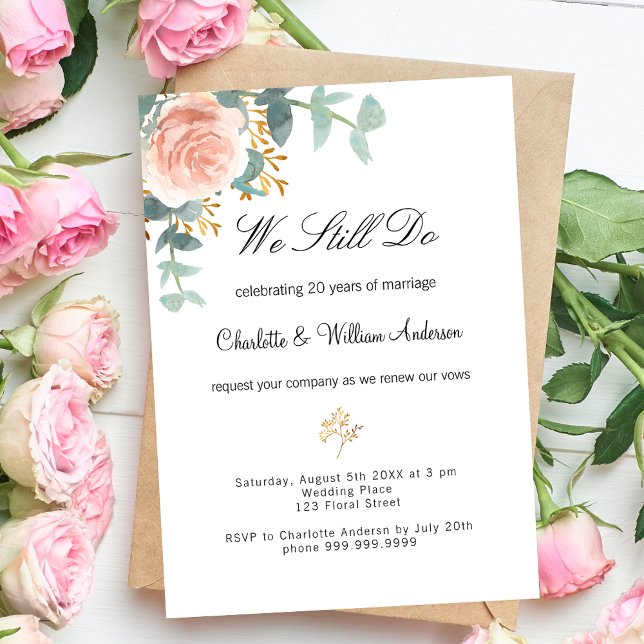 Rose floral greenery pink vow renewal wedding invitation (Creator Uploaded)