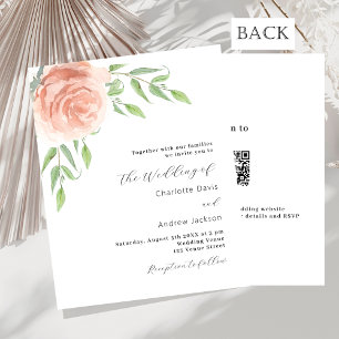 Rose floral greenery QR RSVP wedding invitation