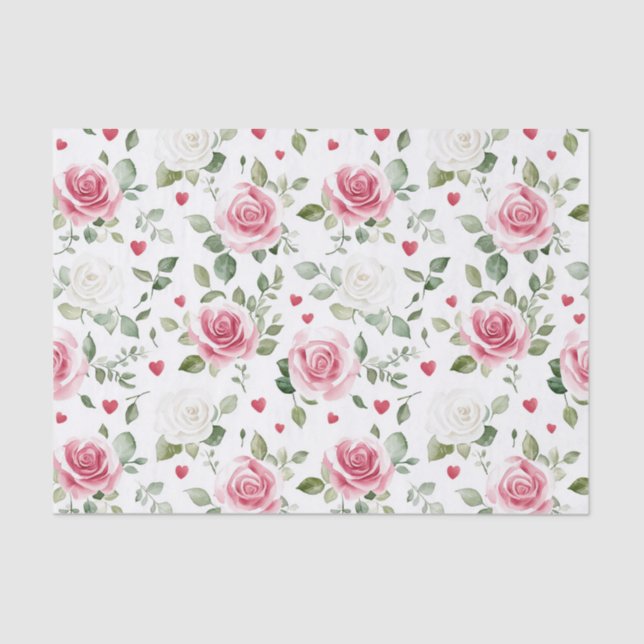 Rose Floral Hearts Bridal Shower Tissue Paper (Front)