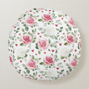 Rose Floral Hearts Round Cushion