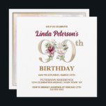 Rose Floral L 90th Birthday Party<br><div class="desc">Organise the perfect 90th birthday celebration with this elegant rose floral monogram L design featured on the reverse side for birthday girls’ names starting with the letter L. Elegant floral numerals are used within the invitation to accentuate the celebratory age.</div>