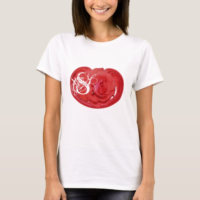 Rose Floral Monogram Your Initials T-Shirt (Front)