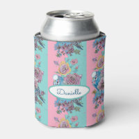 Rose Floral Roses Budgie Bird Womans Pink Aqua