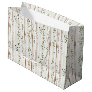Rose Floral Stripes Bridal Shower Large Gift Bag