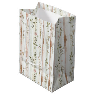 Rose Floral Stripes Bridal Shower  Medium Gift Bag