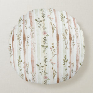 Rose Floral Stripes Round Cushion