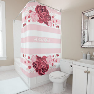 Rose Floral Stripes Shower Curtain