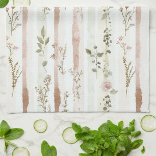 Rose Floral Stripes Tea Towel