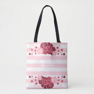 Rose Floral Stripes Tote Bag