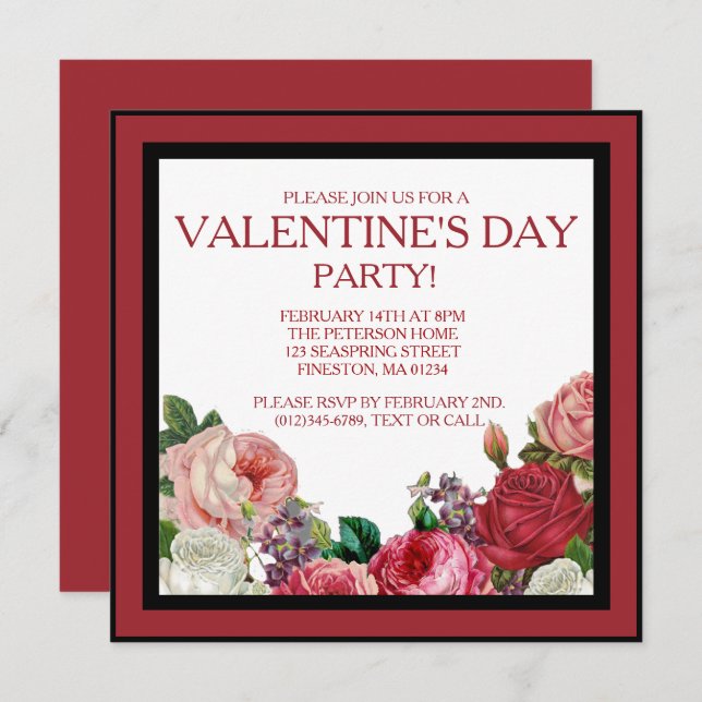 Rose Floral Valentines Party Invitation (Front/Back)