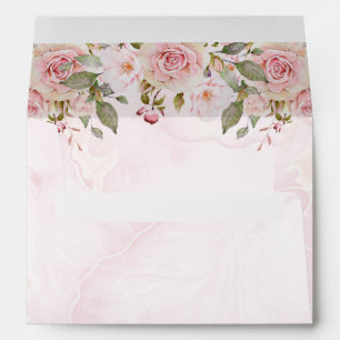 Rose Floral Watercolor Floral   Pink Marble  Envelope