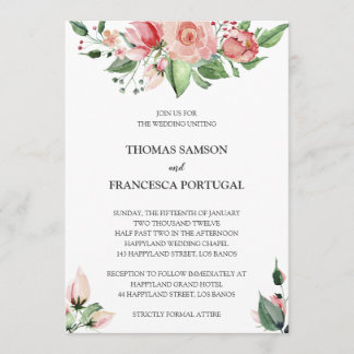 Rose Floral Watercolor Wedding Invitation