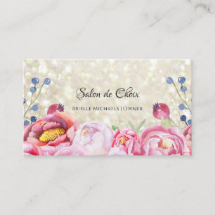 Rose Floral White Glitter Sparkle Hair and Beauty Business Card