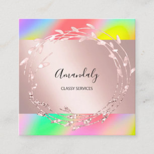 Rose Floral Wreath Elegant Event Holographic Square Business Card