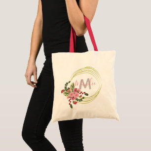 Rose Floral Wreath Name Library Books Tote Bag