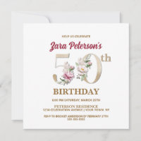 Rose Floral Z 50th Birthday Party Invitation
