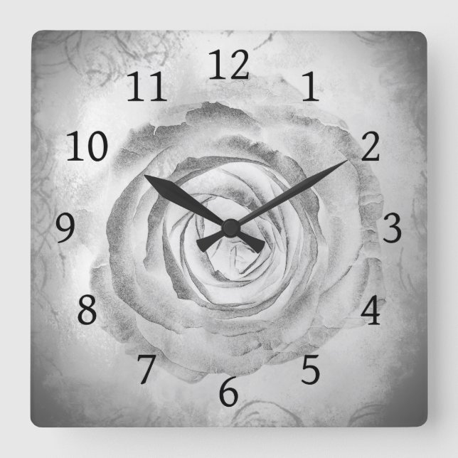 Rose Flower 13 Black and white Square Wall Clock (Front)