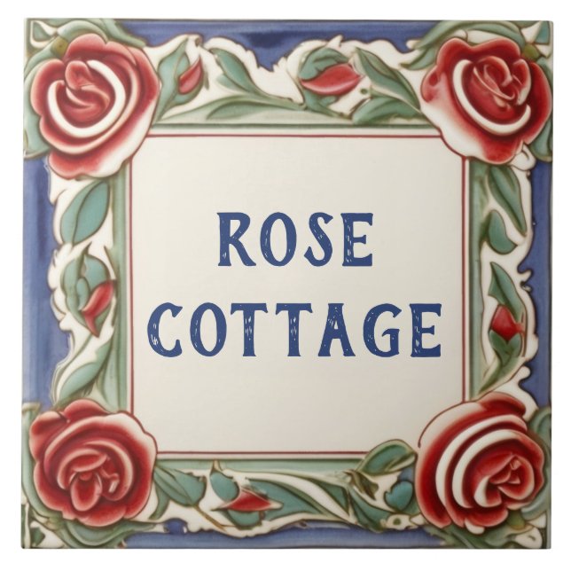 Rose Flower Custom House Name Plate Sign Plaque Tile (Front)