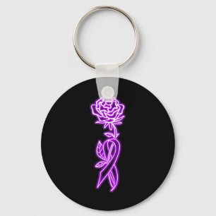 Rose Flower Fibromyalgia Awareness Key Ring