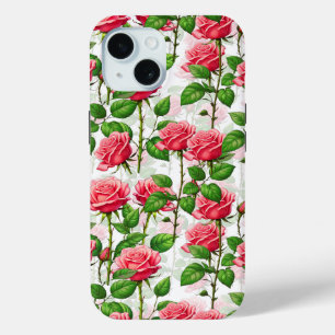 Rose Flower Floral Foliage Pattern iPhone 15 Case