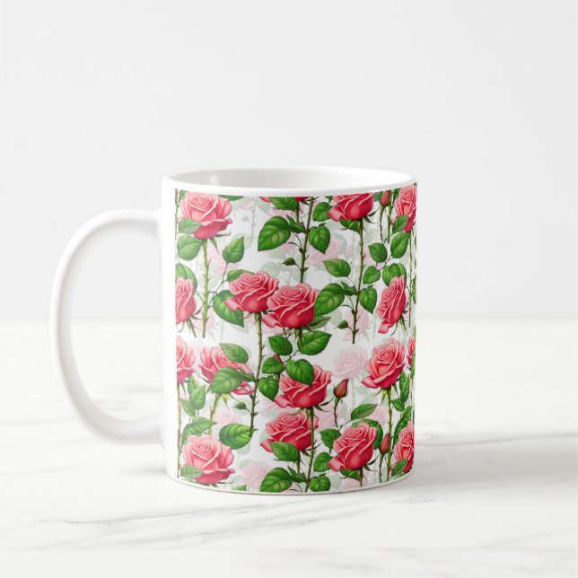 Rose Flower Floral Foliage Pattern  Coffee Mug (Left)