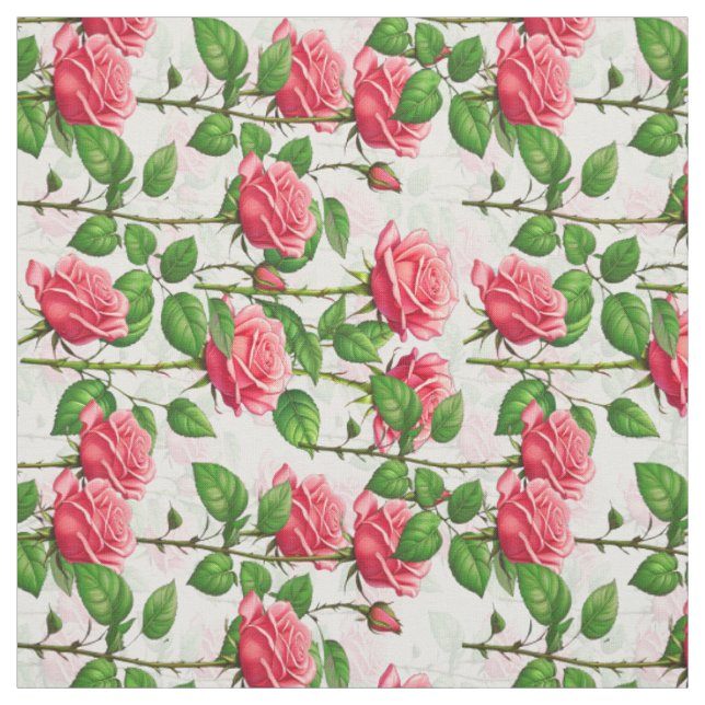 Rose Flower Floral Foliage Pattern Textile Fabric (Swatch)