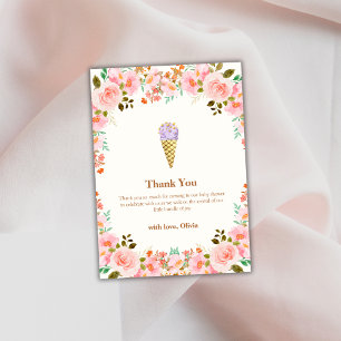 Rose Flower Garden Scoop Ice Cream Baby Shower Thank You Card