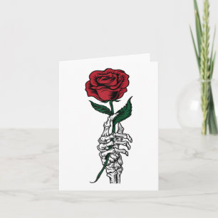 Rose Flower Gift - White Skeleton Hand Holding A R Card