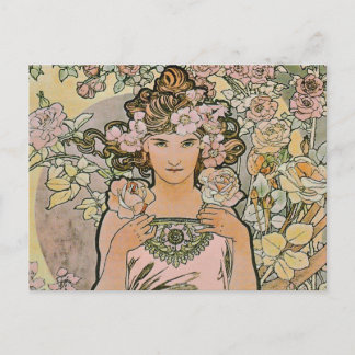 Rose Flower Girl Art Nouveau Bridal Postcard